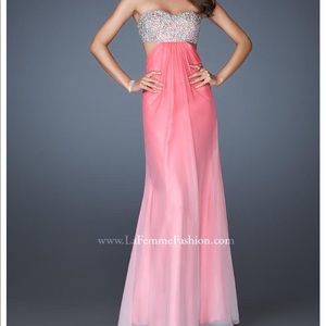 Le Femme chiffon embellished prom dress size 2